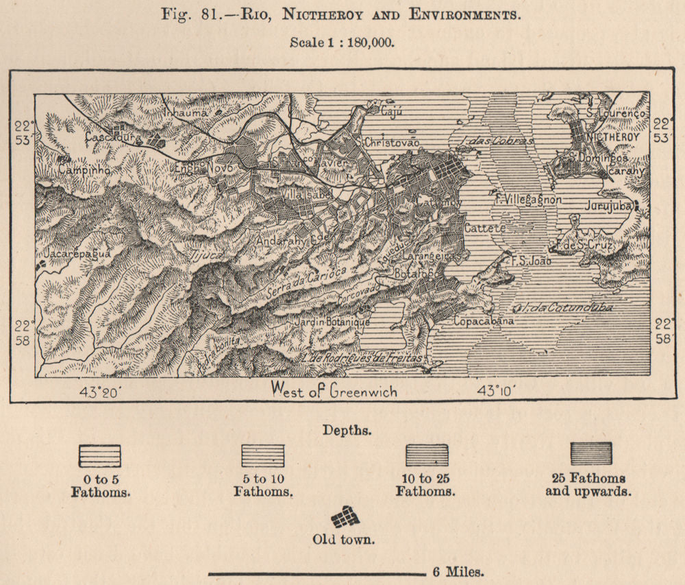 Rio de Janeiro, Niteroi and environs. Brazil 1885 old antique map plan chart